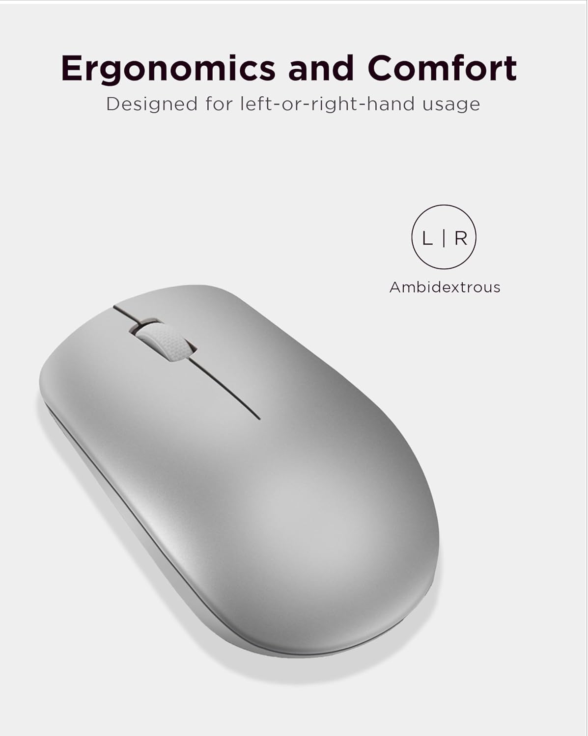 Lenovo 530 Full Size Wireless Computer Mouse for PC, Laptop, Computer with Windows - 2.4 GHz Nano USB Receiver - Ambidextrous Design - 12 Months Battery Life - Platinum Grey