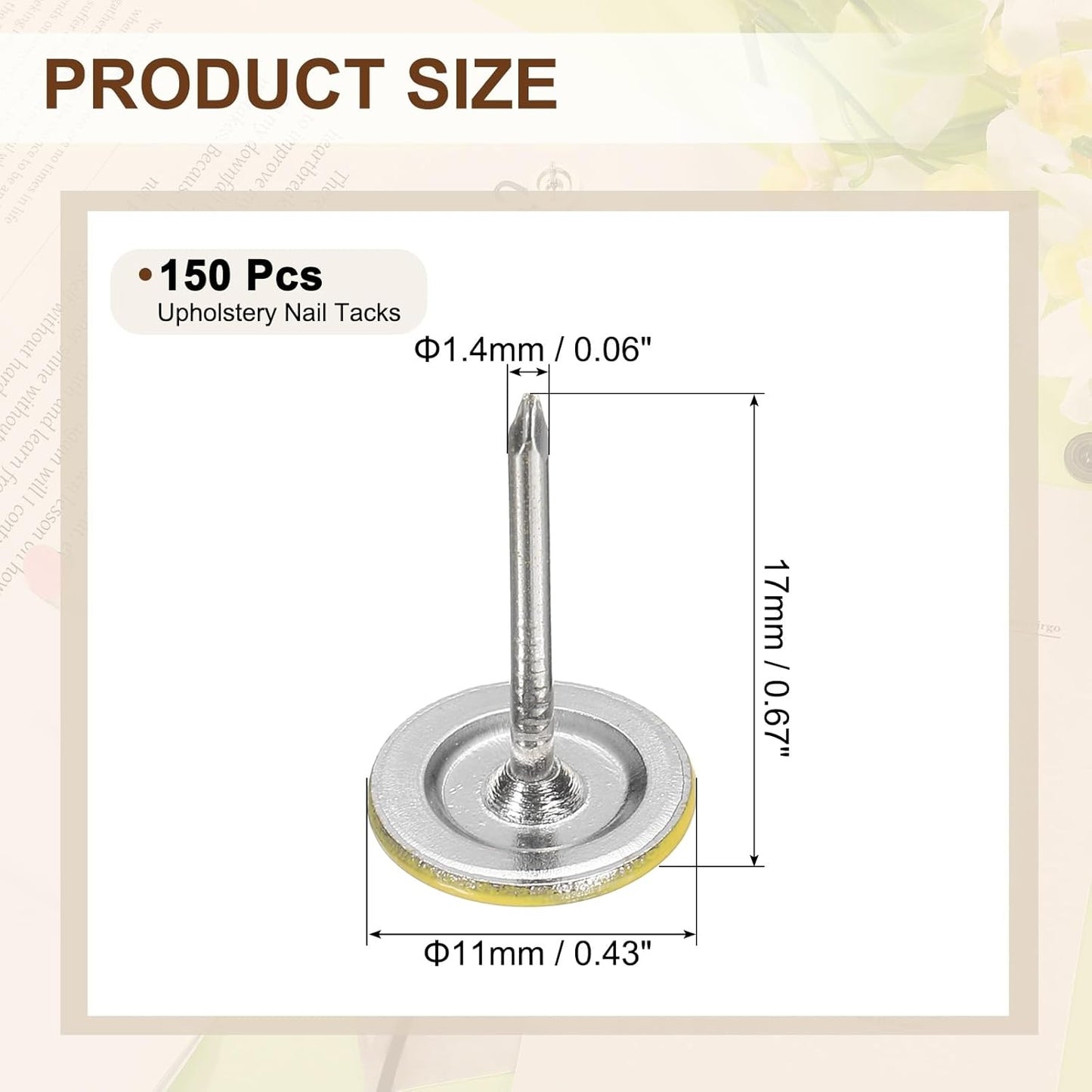 uxcell 150Pcs Upholstery Tacks, 11mmx17mm Flat Head Thumb Tack Decorative Furniture Nails Push Pins for Furniture Sofa Headboards, Yellow