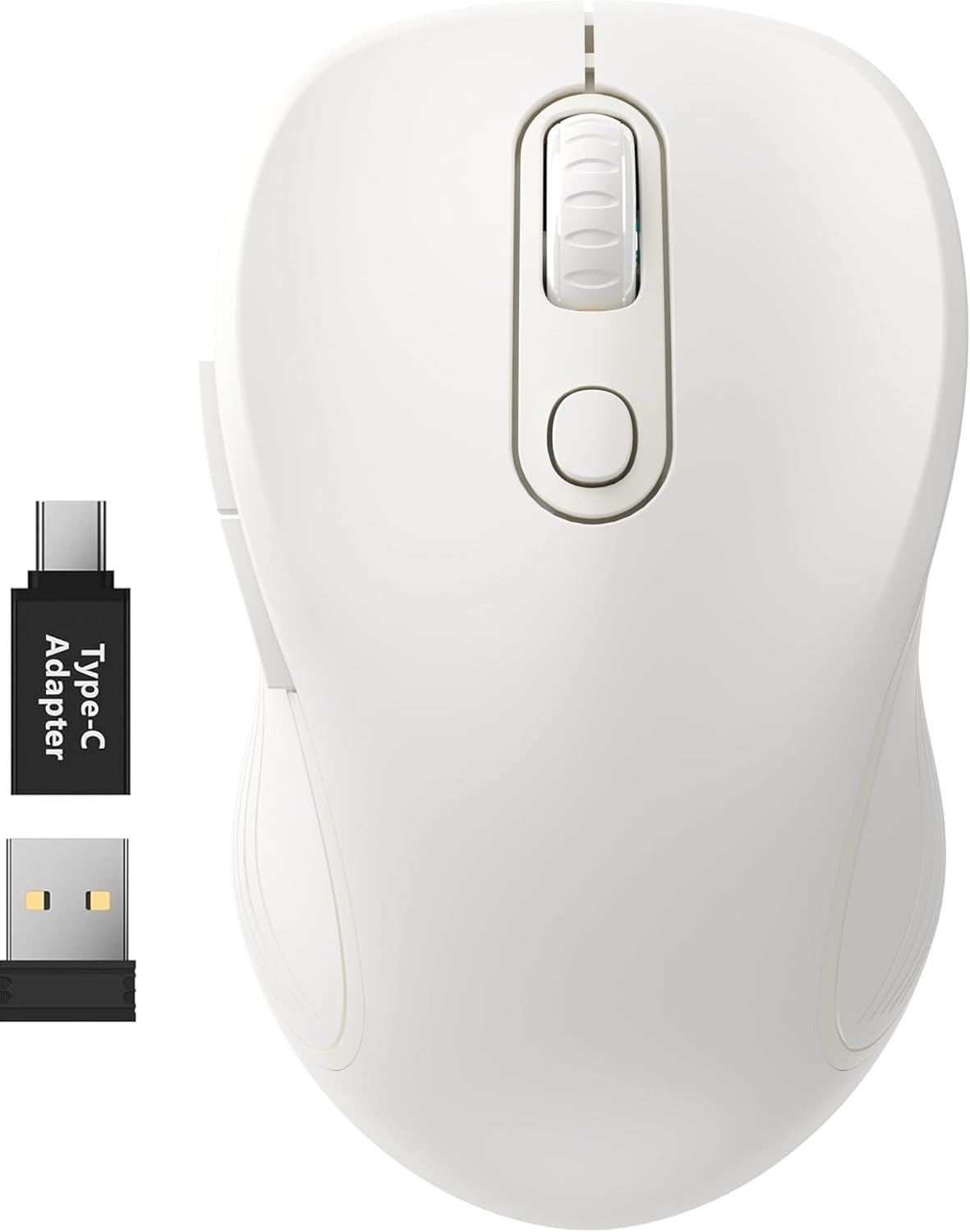 WisFox 2.4G Wireless Mouse for Laptop, Ergonomic Computer Mouse with USB Receiver and Type-C Adapter, 3 Adjustable Levels DPI, 6 Button Cordless Wireless Mice (White, 1 Pack)