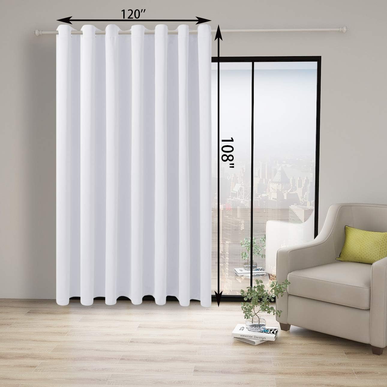 BONZER Extra Wide Room Divider Curtain Screen Partitions Total Privacy Wall Blackout Curtains for Home Theatre, Storage, 108L x 120W Inch (9L x 10W ft), 1 Panel, Greyish White