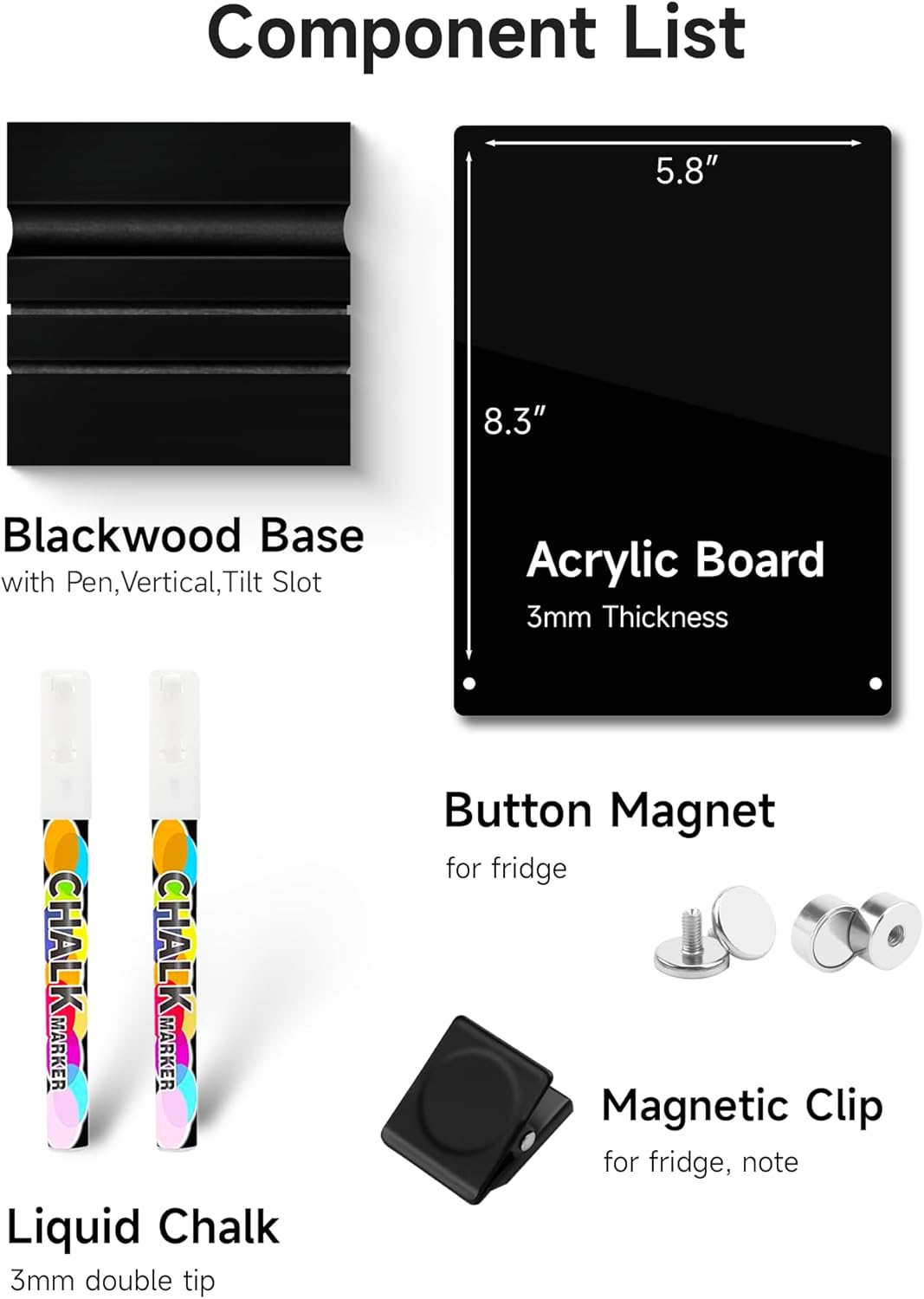 Acrylic Black Dry Erase Board with Stand - 8” x 6” Small Desktop Whiteboard with Marker, Reusable Desk Blackboard, to-Do List, Planner, Memo Clipboard, Menu Board for Office, Home, Bar