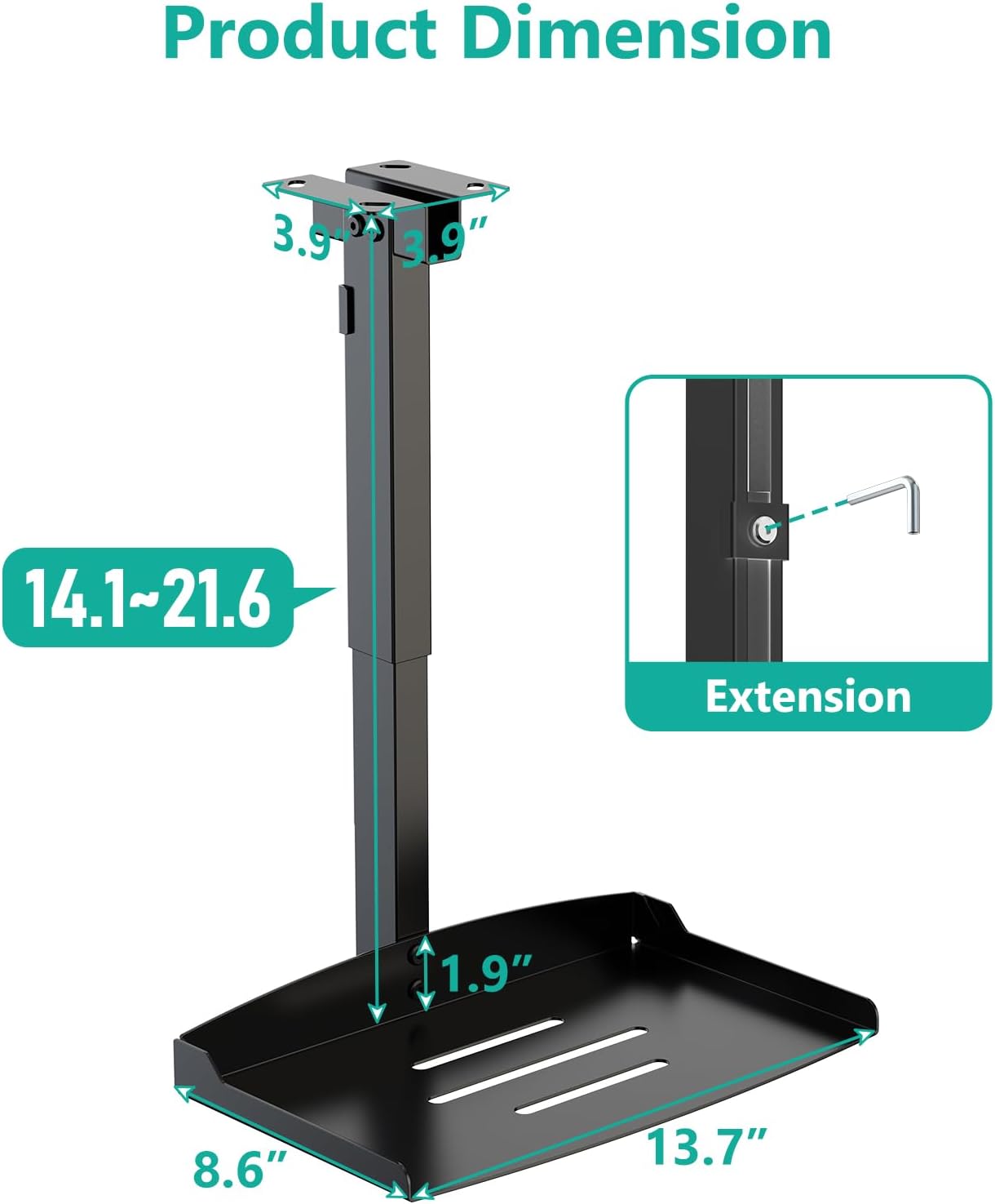 WALI Projector Ceiling Mount Tray，Projector Wall Mount Holds up to 22lbs, Height Adjustable Universal Projectors Mount, No Hole Installation, Hidden Cable Routing, Black(PM-005-B)