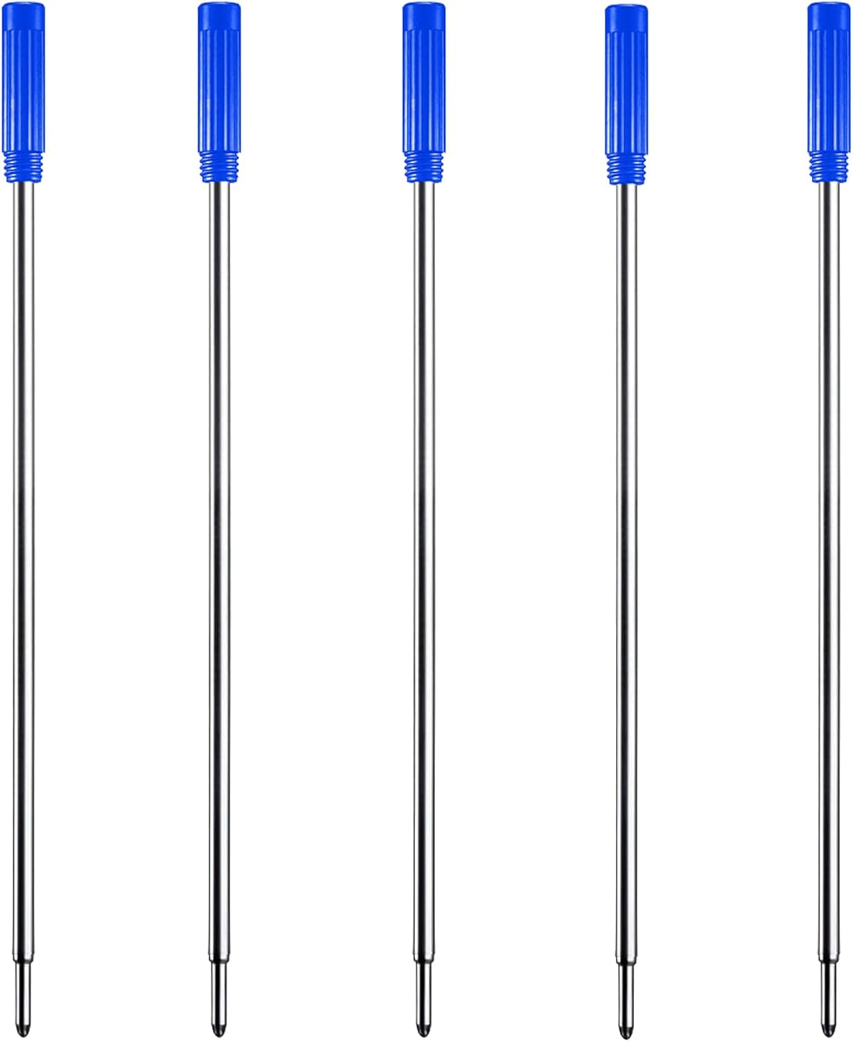 DunBong Blue Ink Refill Pack of 5, Replaceable Ballpoint Pen Refills, Medium Point Metal Refill (Blue)