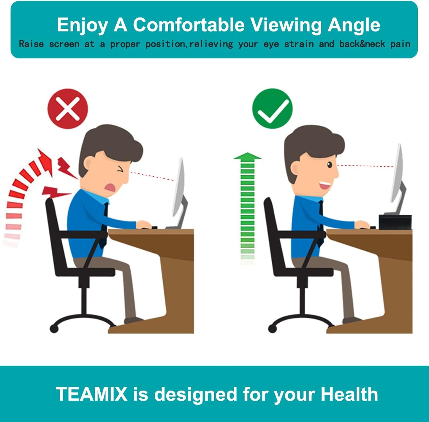 TEAMIX 20 inch Monitor Riser, Sturdy Wood Desktop Riser for TV/PC/Laptop/Printer, TV Riser Stand Computer Shelf with Storage for Home Office