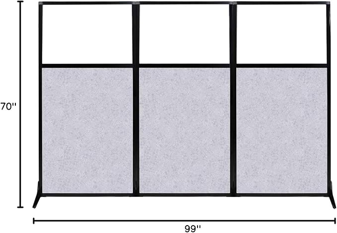 Versare Office Workstation Screen | Portable Wall Divider | Modern Cubicle | Freestanding Privacy Screen | Flexible Work Space | 3 Panels | 99" Wide x 70" Tall Marble Gray SoundSorb Panels With Window