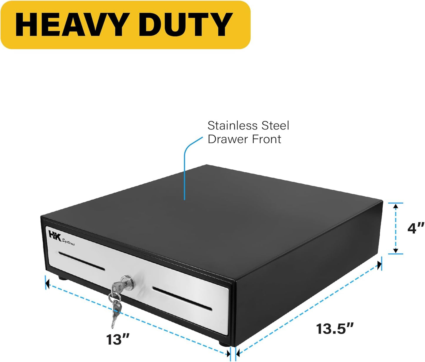 HK SYSTEMS 13inch "Stainless Steel" Front Heavy Duty Black POS Interface Cash Drawer with 4Bill/5Coin