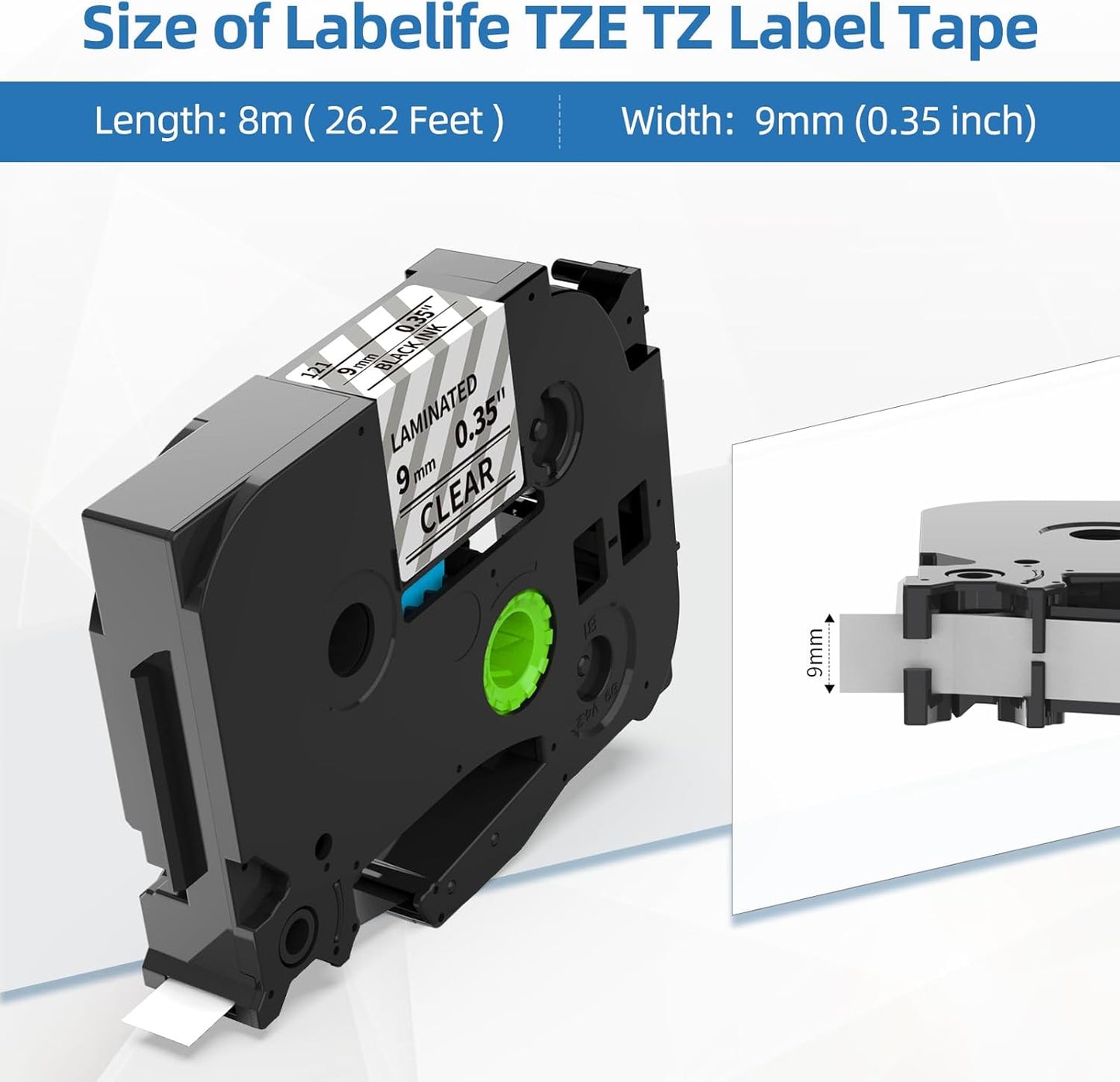 Labelife 9mm Label Maker Tape Clear TZe-121 Compatible with Brother TZe TZ Tape 9mm 0.35 Laminated Clear Ptouch TZe121 TZ-121 for Brother P Touch PTD210 PTD220 PTD400 PTD600 PTH110,4-Pack, 3/8''