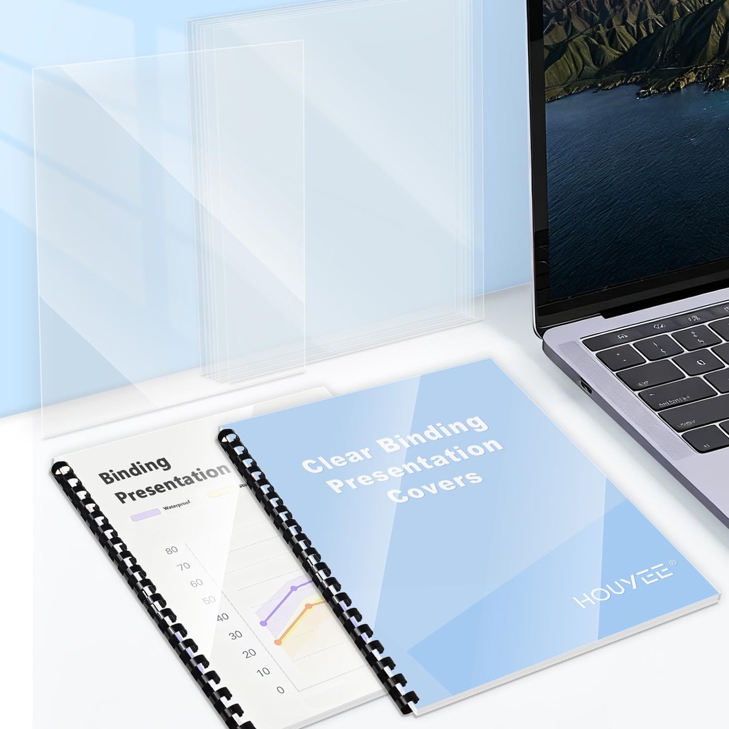 HOUYEE 200 Pack Clear Binding Presentation Covers, PVC Report Covers,10 Mil,8-1/2 x 11 Inches, Letter Size