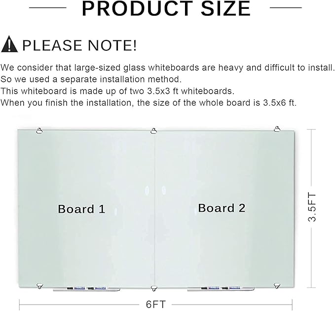 2-in-1 Glass White Board 72" x 43" Extra Large Splicing Magnetic Tempered Glass Whiteboard for Wall, ZHIDIAN Morden Glass Dry Erase Board Frameless Bulletin Board for Office, Home, School