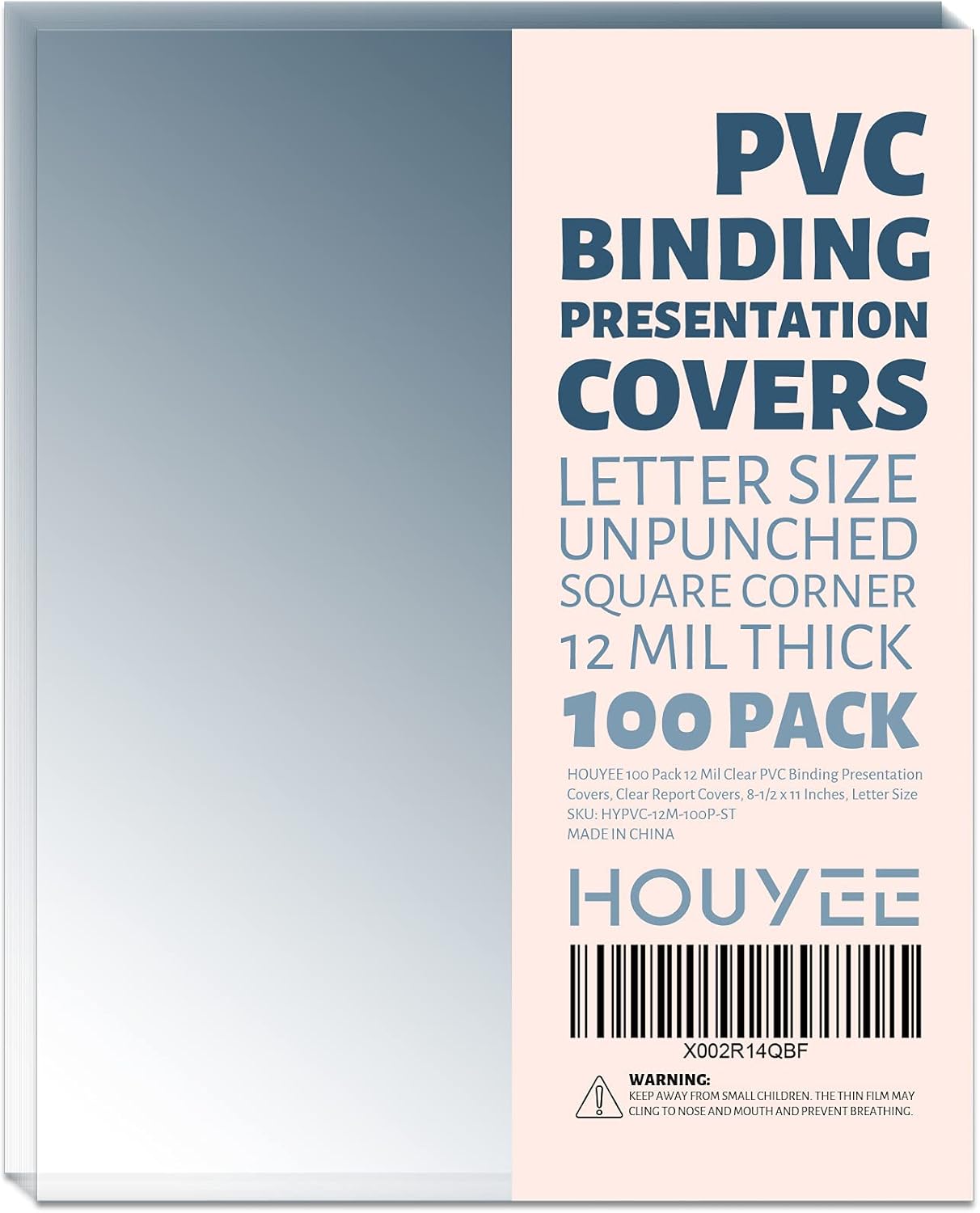 HOUYEE 100 Pack Clear Binding Presentation Covers, PVC Report Covers,12 Mil,8-1/2 x 11 Inches, Letter Size