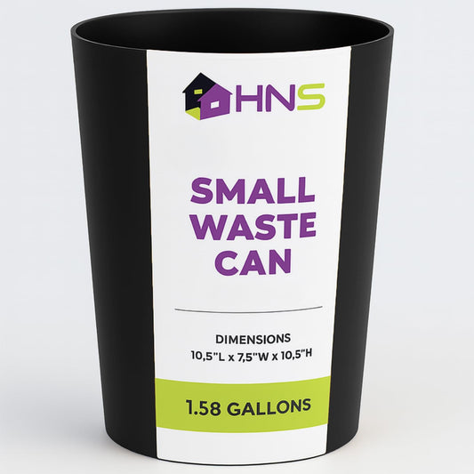 HOLDN’ STORAGE Small Trash Can - 1.58 Gallon Open Top Waste Bin, Compact Waste Can Perfect for Bathroom, Kitchen, Office, Dorm - Durable Garbage Can - Glossy Black