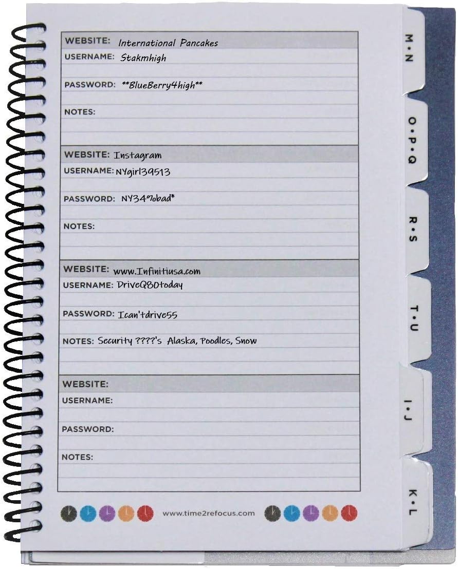 RE-FOCUS THE CREATIVE OFFICE, Password Book Keeper, Small, Mini, Red, Alphabetical Tabs, Spiral Bound, Removable Sheets, Journal Organizer, Includes Website Address, Username, Password