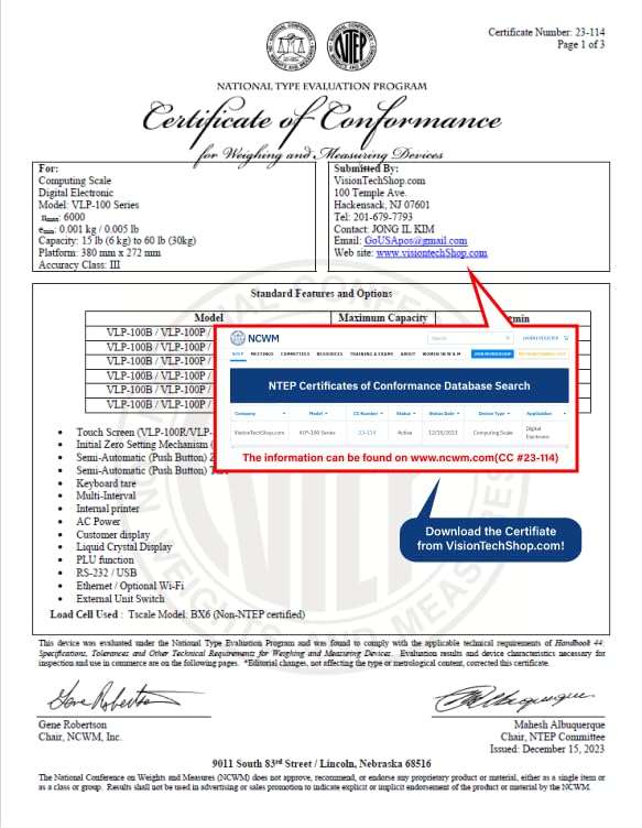 VisionTechShop VLP-100B Label Printing Scale, Capacity 30/60lb Readability 0.01/0.02lb, NTEP Legal for Trade, (Chinese Option)