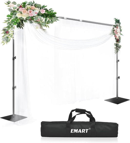 EMART Backdrop Stand, 10x10ft Width Adjustable Photography Background Support Poles with Heavy Duty Flat Base, Photo Metal Steel Pipe and Drape Frame Kit for Parties Birthday Wedding - Black