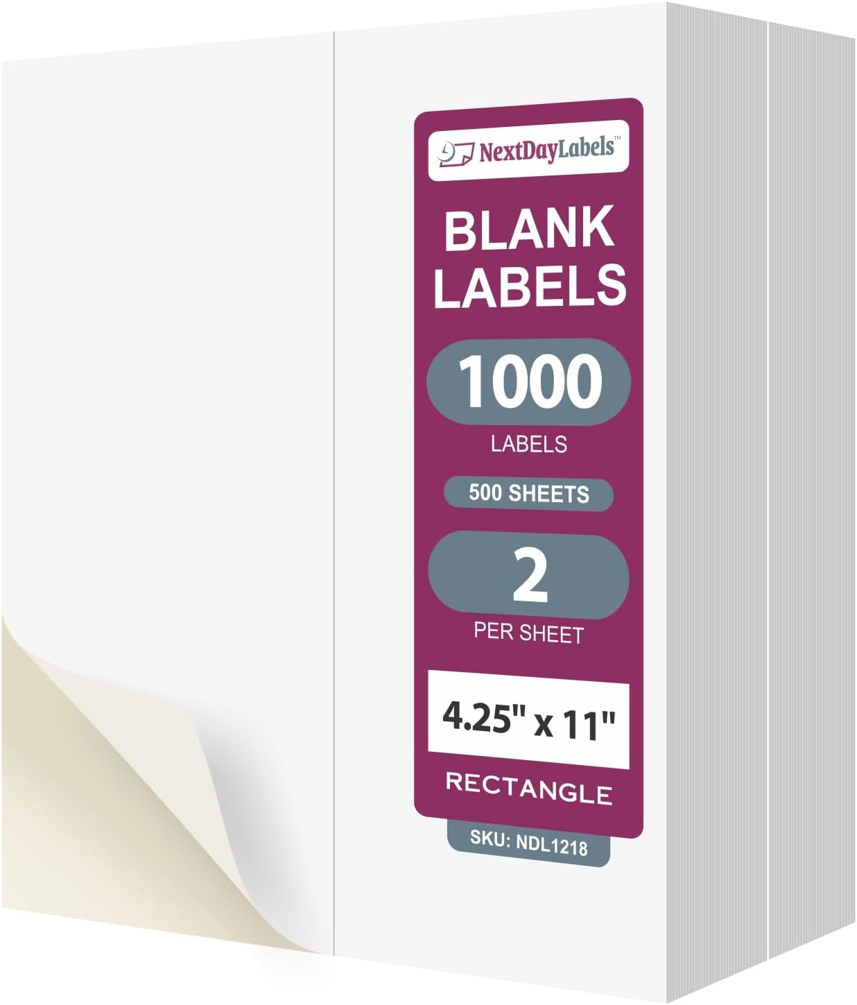 NextDayLabels – 4-1/4" x 11" Rectangular Sticker Labels for Printer - White Laser/Inkjet Printer Labels Return Address Labels Shipping Label Stickers (500 Sheets, 2 Per Sheet, 1000 Labels)