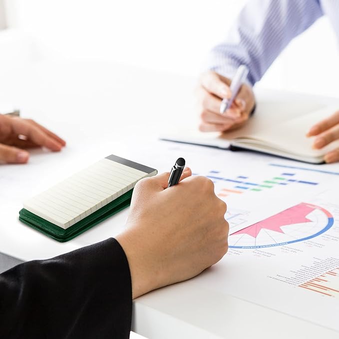 Outus 10 Pcs Pocket Notebook with Pen Set Included Mini Pocket Notepad Holder with 50 Lined Sheets, Metal Pen, 8 Pcs 3 x 5 Inch Memo Book Refills, 30 Lined Paper Per Note Pad (Green)