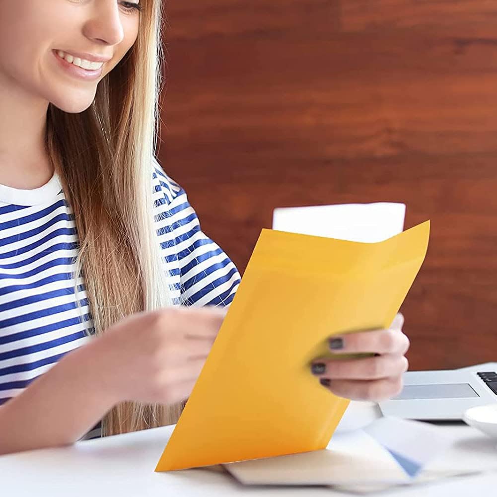 packbabol Kraft Bubble Mailers 4x8 Inch 50 Pcs,Small Self-Sealing Mail Shipping Bags,Yellow Padded Envelopes #000