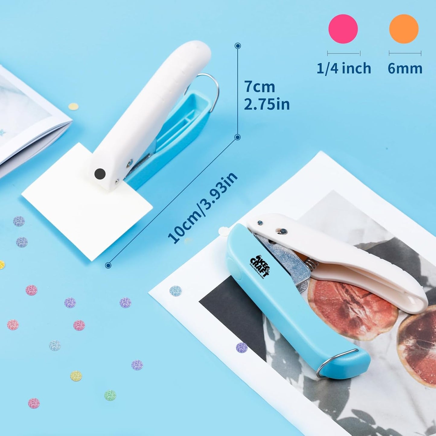 UCEC Handheld Hole Paper Punch, 1/4 Single Hole Punch One-Hole Punch, Small Hole Puncher for DIY Scrapbook Craft Paper Tags Clothing Ticket Tool (2 Pack)