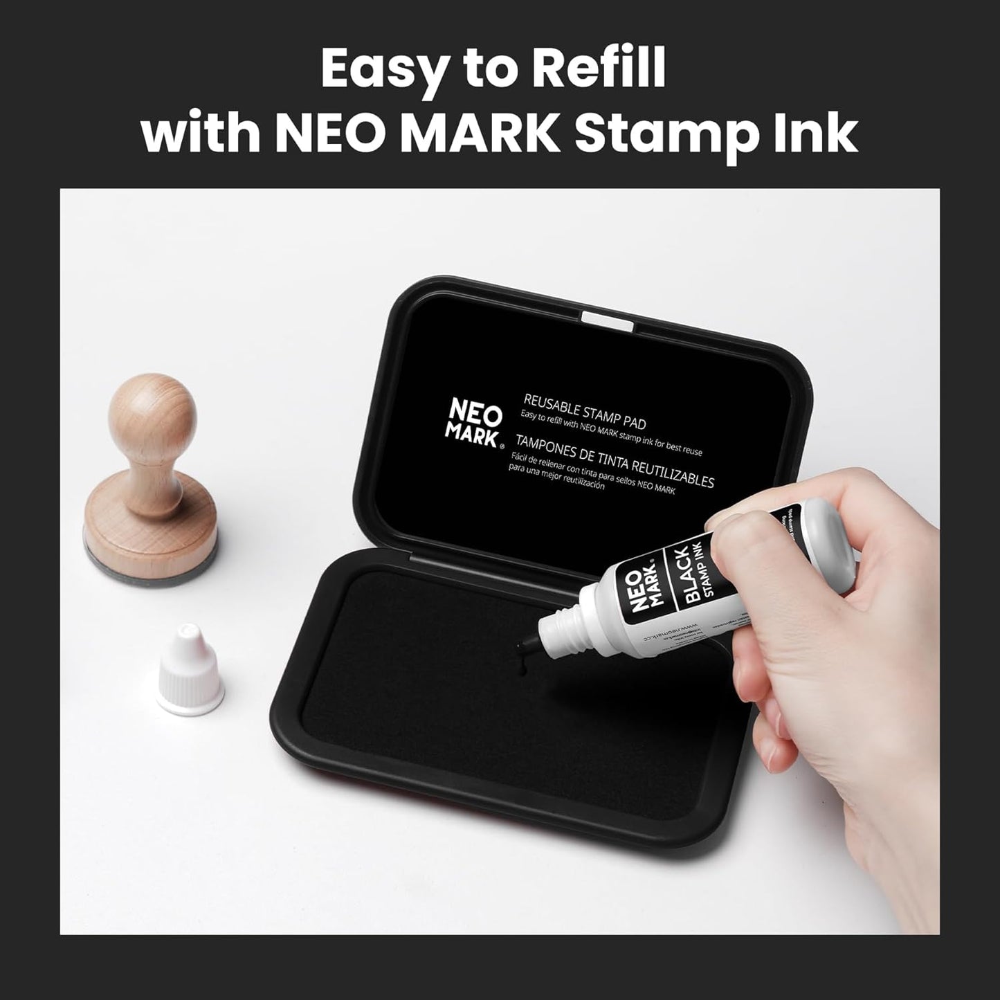 Medium Stamp Pad Kit (1oz Ink Included)-2.8"x 4.4", Magnetic Lid, Premium Quality Felt Stamp Pad (Black)
