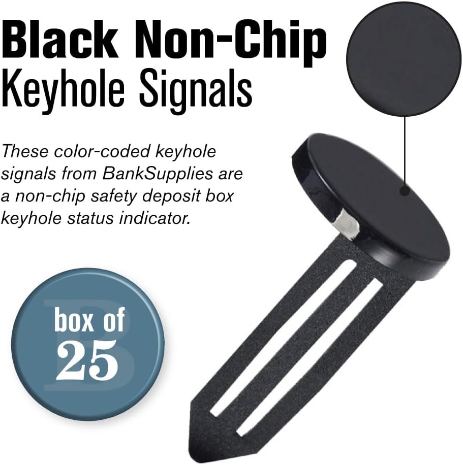 BankSupplies Keyhole Signals - Black Death Signal - Box of 25 - Non-Chip - Reusable & Long-Lasting - at-a-Glance Organization - Color Coded Plugs
