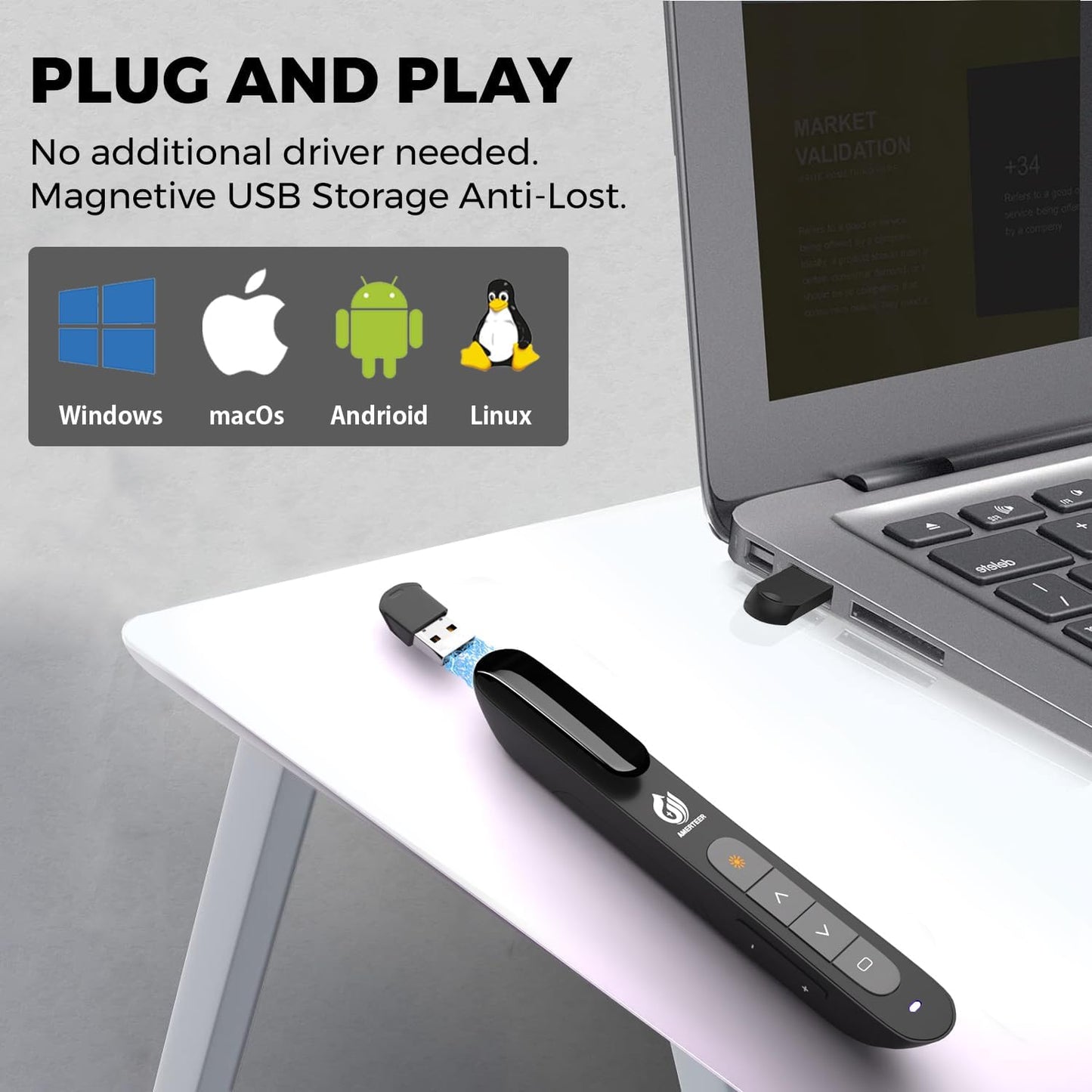 AMERTEER Wireless Presenter,Support Hyperlink RF 2.4GHz Powerpoint PPT Clicker Presentation Remote Control Laser Pointer Flip Pen