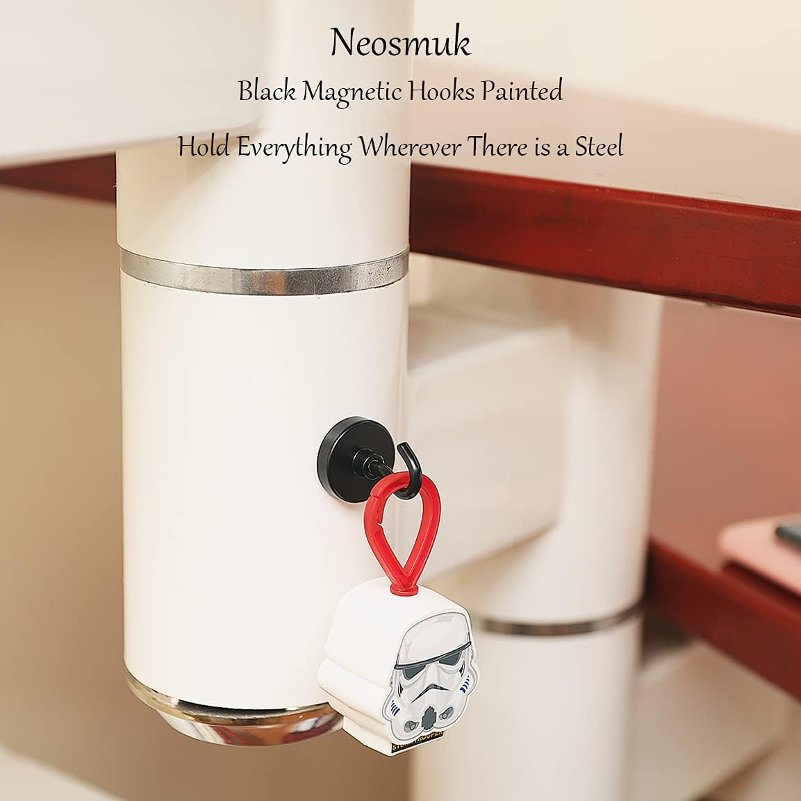 Neosmuk Black Magnetic Hooks, Strong Magnet with Hook for Fridge, Super Neodymium Extra Strength Industrial Hooks for Hanging (Matte Black,4 Pack)