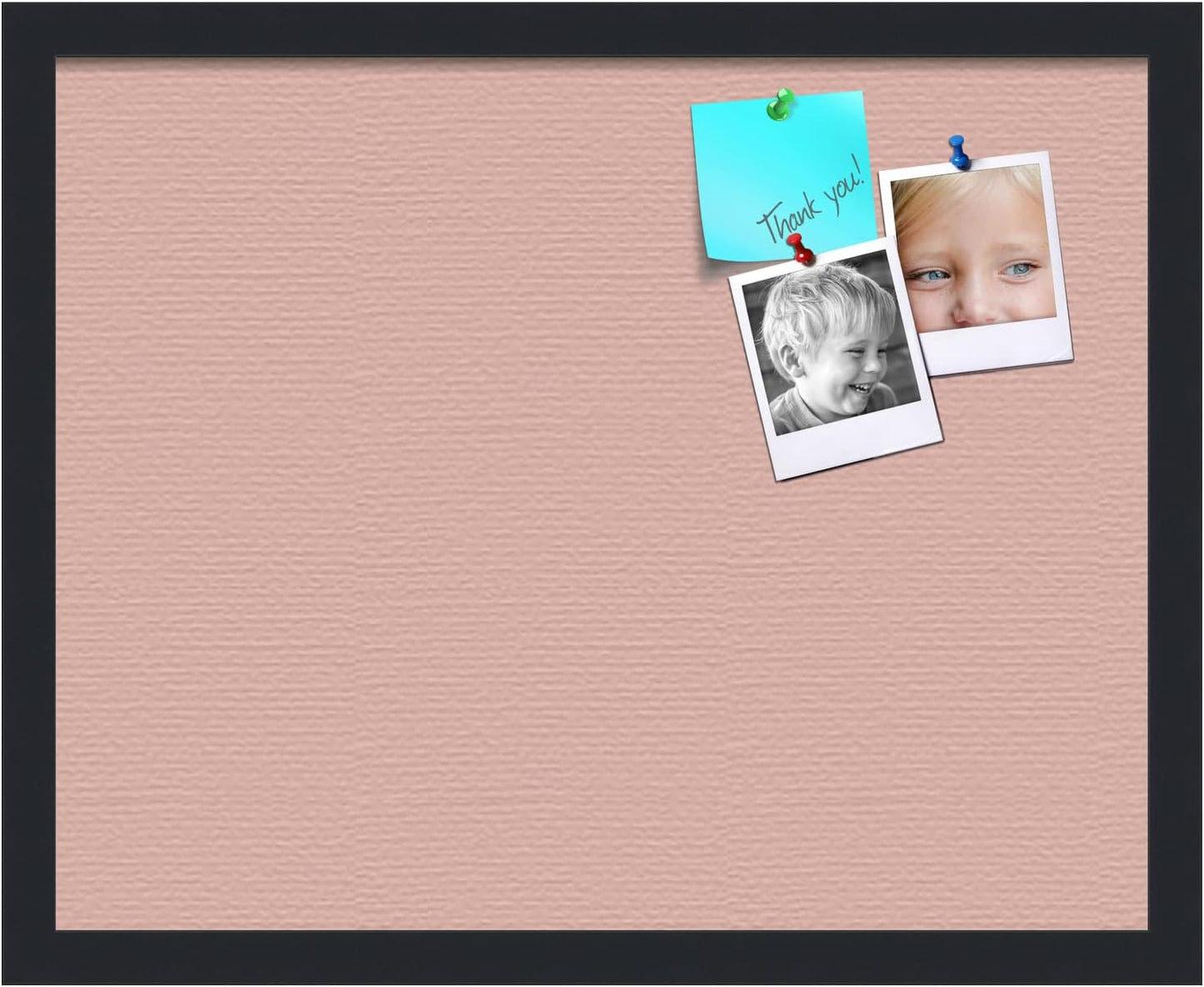 PinPix 20x16 Inch Cork Bulletin Board. This Decorative Framed Pin Board Comes with Pink Pastel Design and a Satin Black Frame. Ideal for Home Office Decor or Message Board (PinPix-1813)