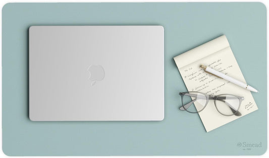 Smead Desk Pad, Vegan Leather Desk Mat with Non-Slip Faux Suede Backing, Perfect Desk Organizer for Office Decor, 23.6” x 13.7” Small, Superior Blue (64840)