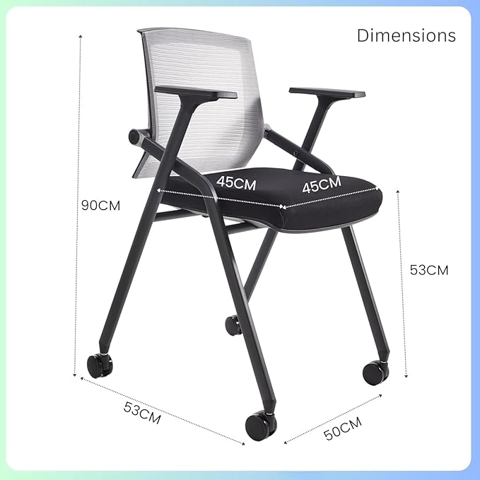 2 Pack Stackable Conference Room Chairs with Paddle Folding Office Foldable Desk Chair Mesh Back and Arms for Conference Meeting Guest Reception Home Office Training Room Chair Black