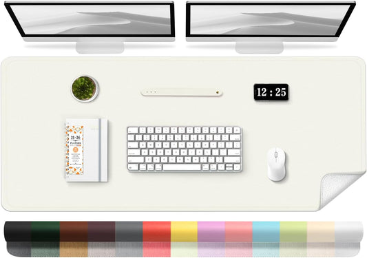 Large Desk Pad 47.2" x 17", Leather Desk Mat Protector, Non-Slip PU Leather Desk Blotter Pad, Large Mouse Keyboard Mat, Waterproof Desk Cover Pad for Office & Home (White)