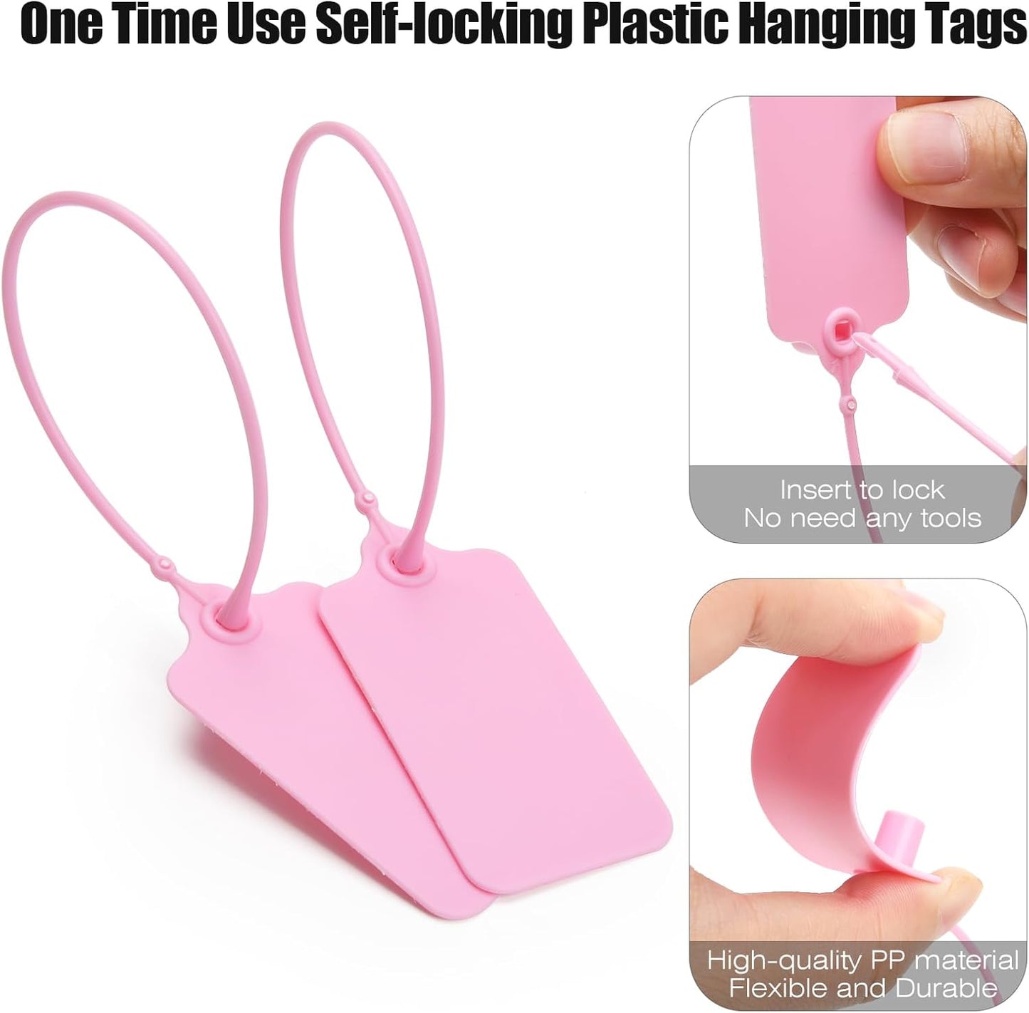50 Pink Blank Plastic Tags for Labeling Waterproof Hanging Labels Writable Tags Seal Plastic Marking Label for Clothes Bags Keys Inventory with One Marker Pen