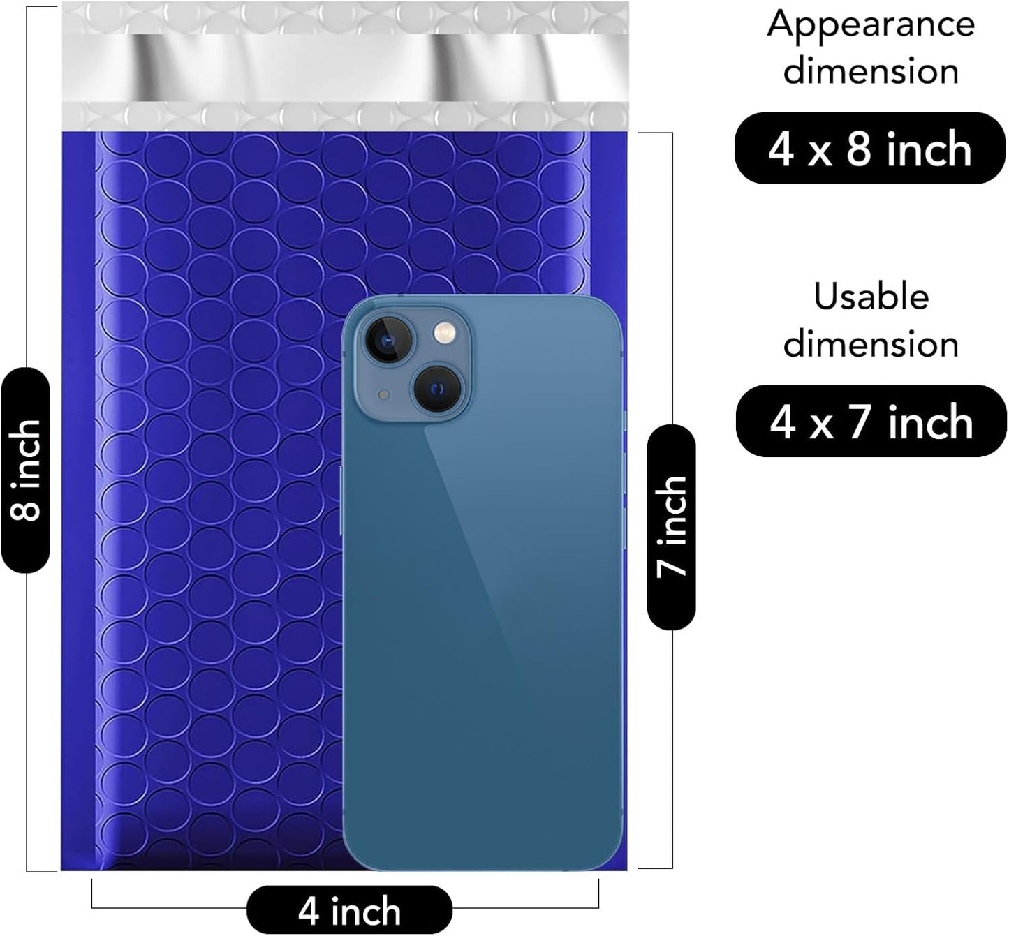 Fuxury 100Pcs 4x8 Bubble Mailers Royal Blue Shipping Padded Envelopes Usable Size 4x7' Waterproof Mailing Envelopes Bubble Padded for Mailing,Packaging, Small Business