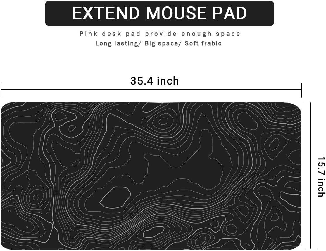 Topographic Mouse Pad, Extended Gaming (35.4x15.7 in), Desk Mat Laptop Waterproof Decor Writing for Work, Game, Office, Home - Topographic Contour