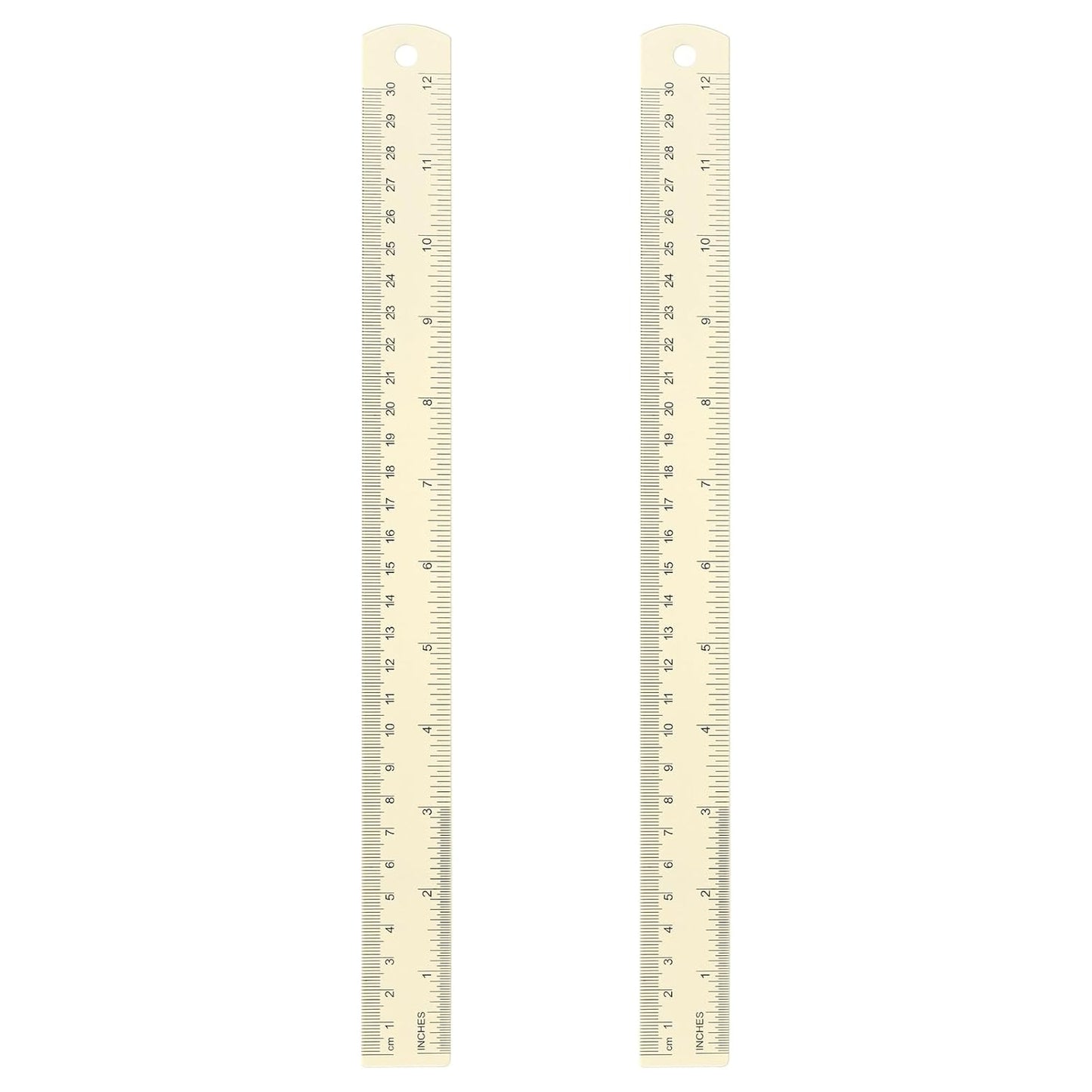 HARFINGTON 2pcs Metal Straight Ruler 30cm Metric SAE Aluminum Alloy Measuring Rulers Scale Tool with Hole for Measure Study Reading Classroom Office, White