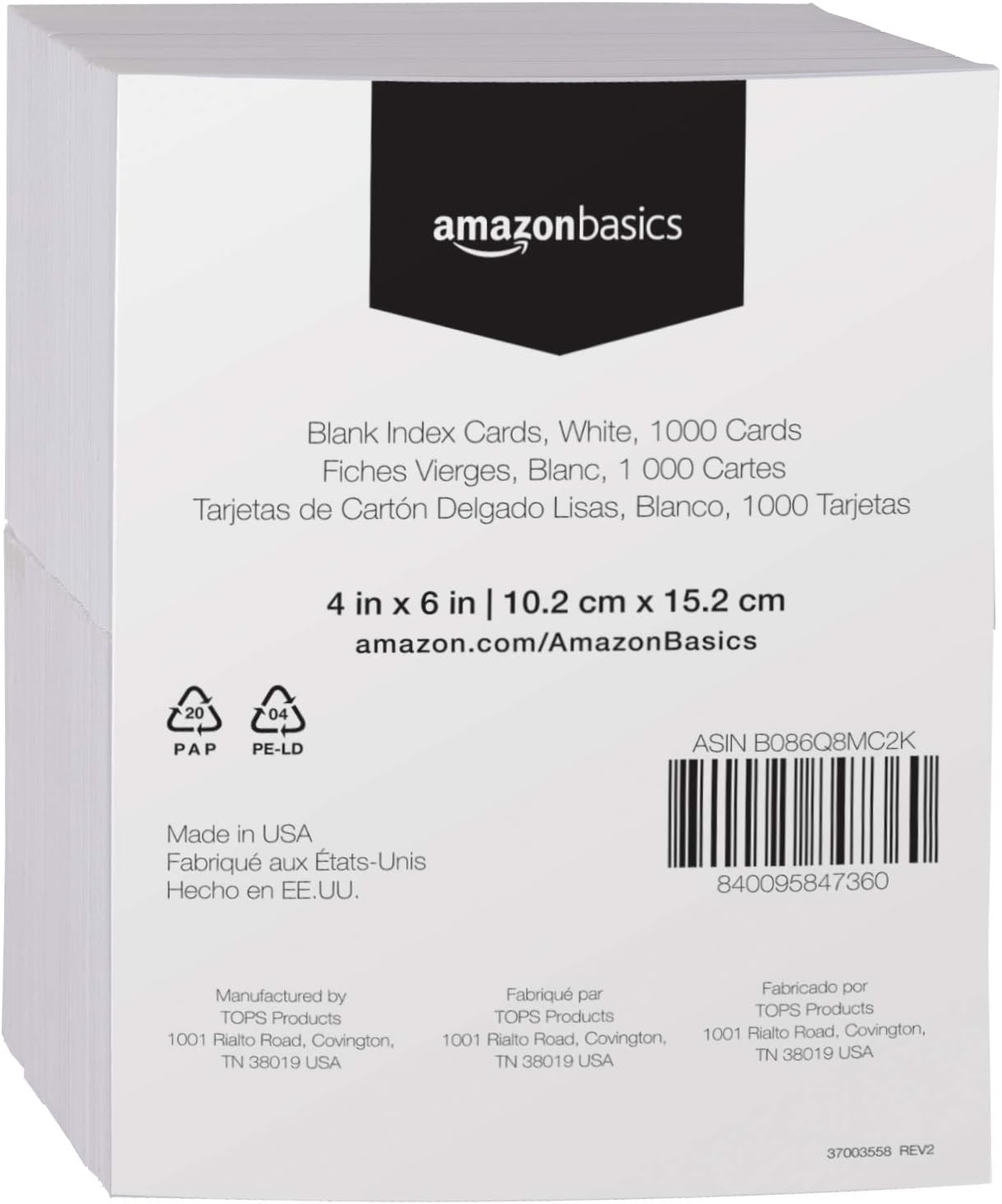 Amazon Basics Blank Index Cards, White, 4" x 6", 1000 Count (Pack of 2)