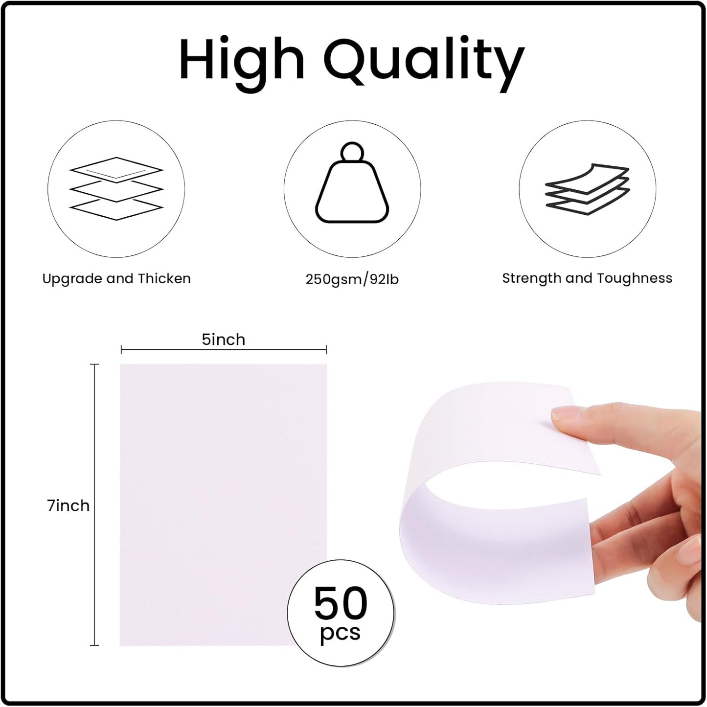 50 Sheets White Cardstock Thick Paper 5 x 7, 250gsm/92lb Blank Heavy Cards Stock for Invitations, Printing, Postcards, Thankyou Cards, Index Cards, DIY Cards (White, 5 x 7 inch)