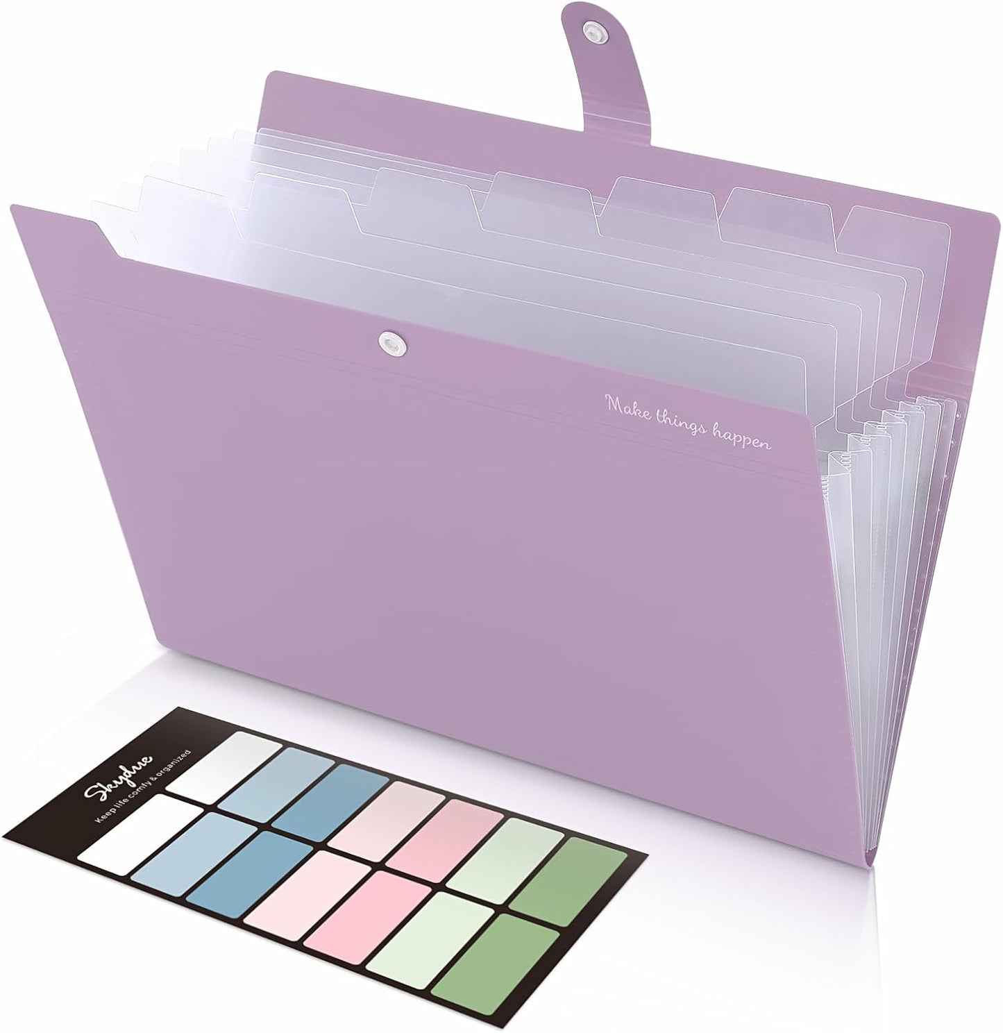 SKYDUE File Folder with Labels, Accordion File Organizer with 8 Pockets, Portable Document Organizer, A4 Letter Size, Paper Organizer for Office, Purple