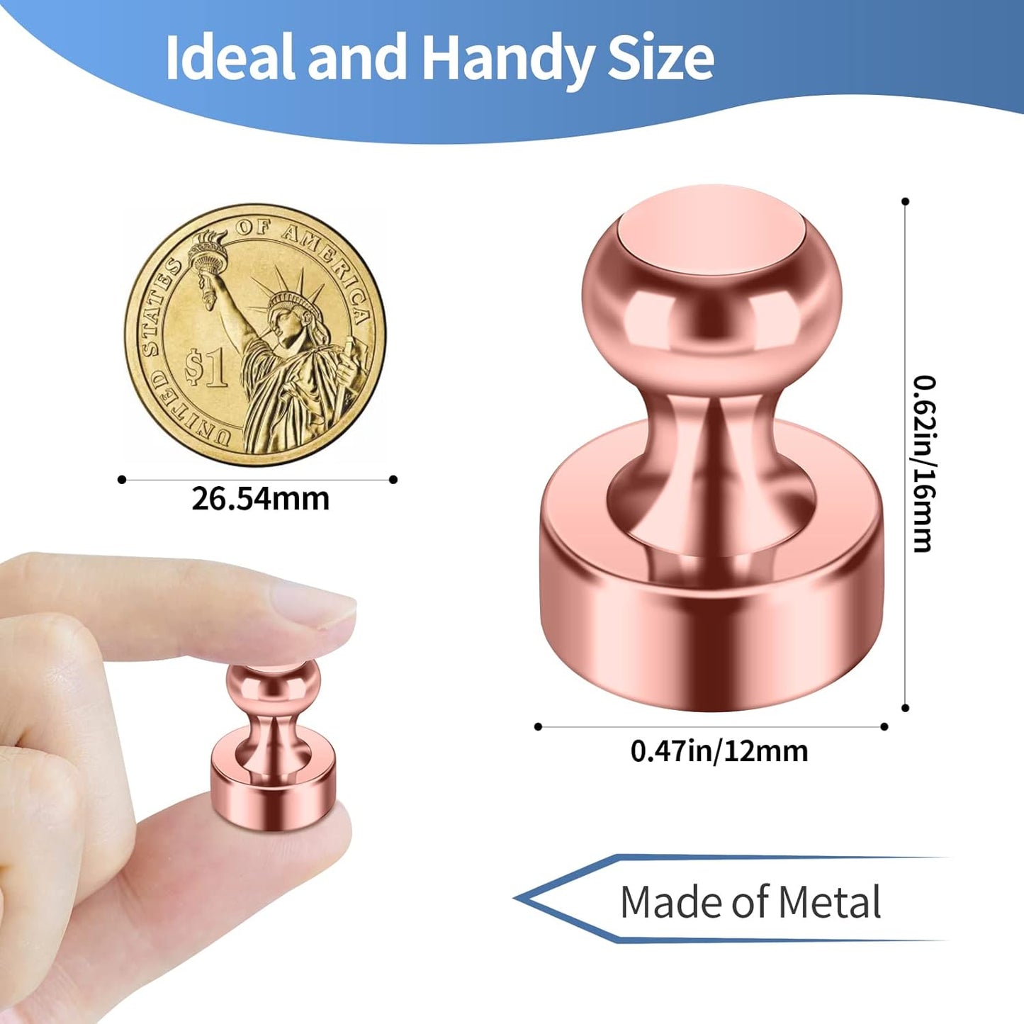 20Pack Rose Gold Refrigerator Magnets Adults Magnets Fridge Small Magnets for Whiteboard Office Locker Kitchen