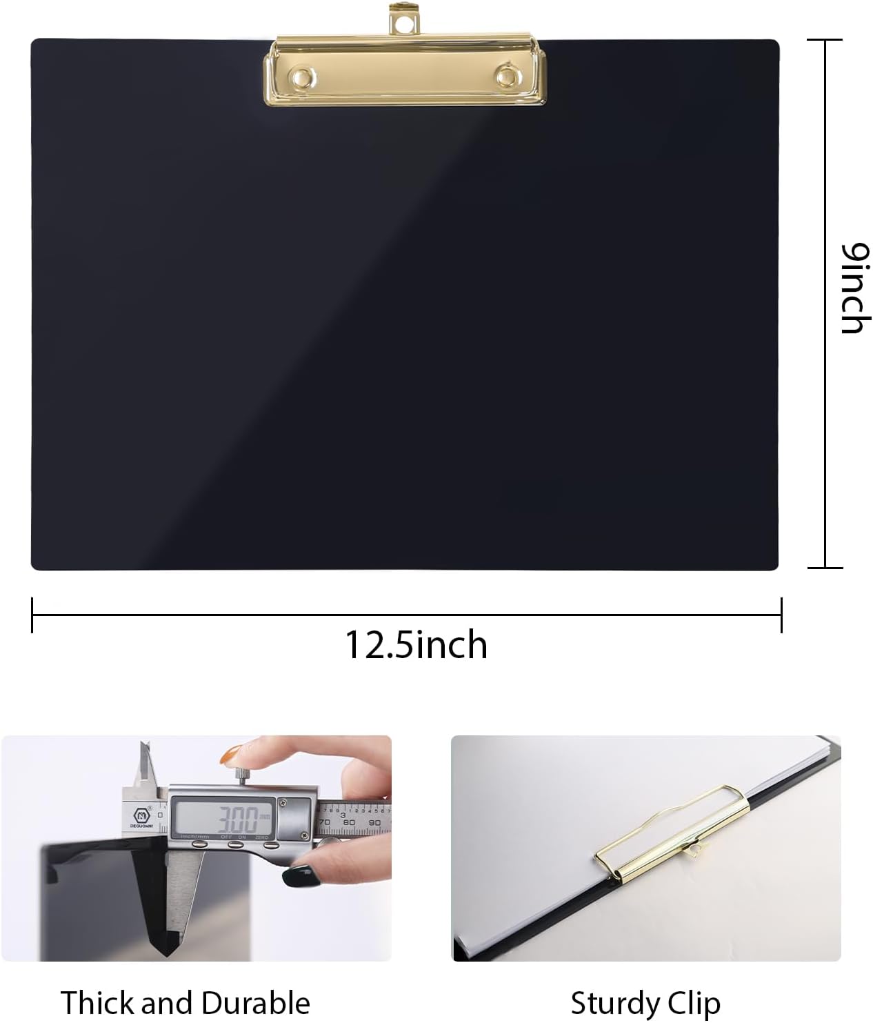 UNIQOOO Black Acrylic Landscape Clipboard, Horizontal Clipboard with Shiny Gold Finish Clip, Office Design, Office Gift for Teacher Doctor Coach, Menu Board 12.5x9 in