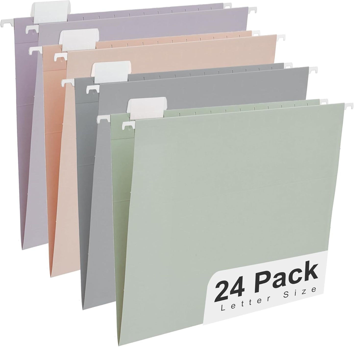 Y YOMA 24 Pack Colored Hanging File Folders Letter Size Decorative Hanging Folder Cute Pretty File Folder for Filing Cabinet Office Home with 1/5-Cut Adjustable Tabs, 4 Selected Morandi Color