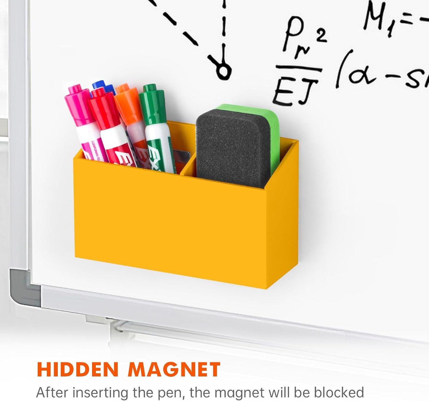 BEYGORM Magnetic Dry Erase Marker Holder for Whiteboard,Non-slip Acrylic Magnet Pen Holder for Fridge Refrigerator,Locker Organizer for Work,Locker Accessories,Pencil Cup for Desk(Orange)