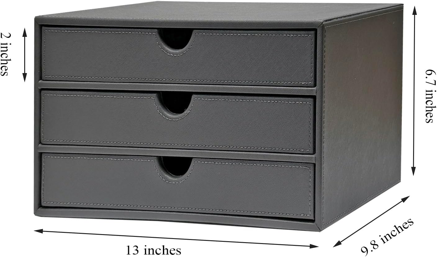 UnionBasic Document Organizer, 3-Drawer File Cabinet Document Storage Box, Office Desktop Filing Organizer, Elegent Grey