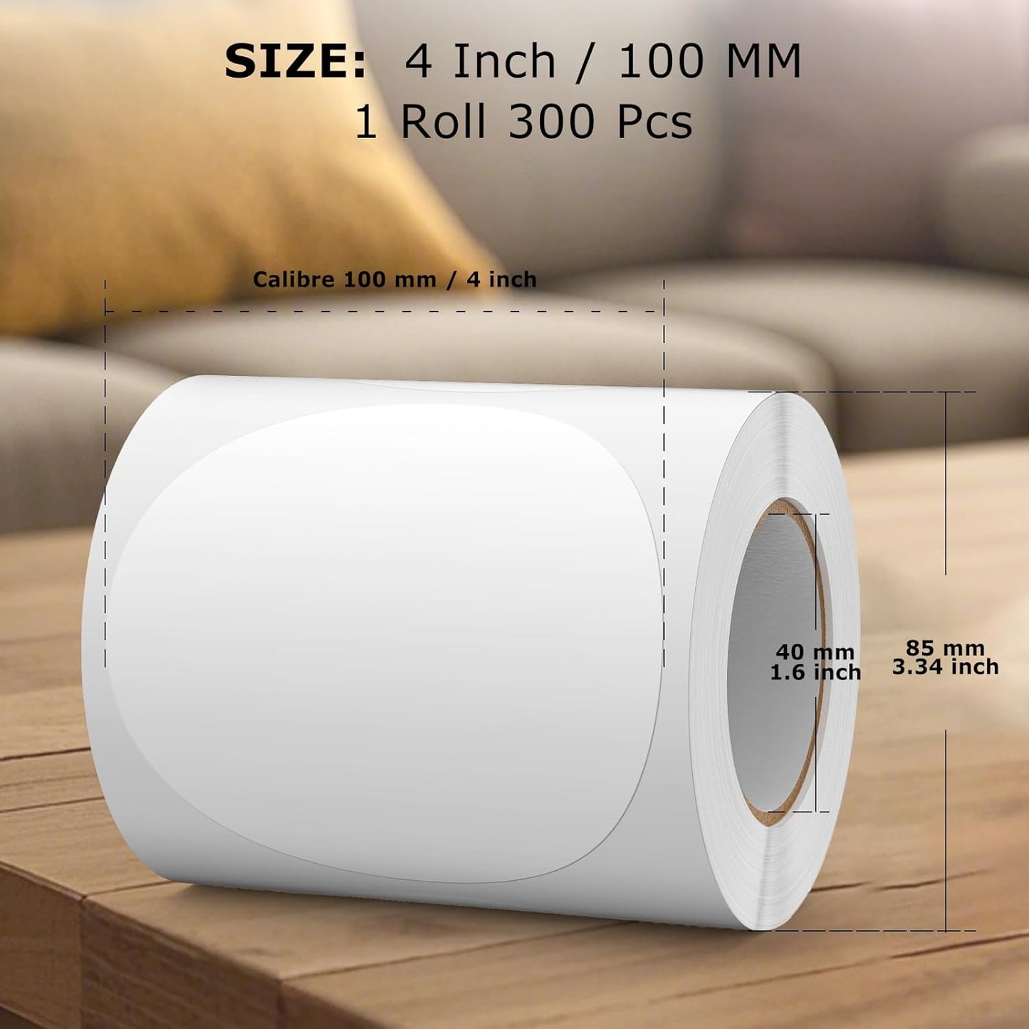 300 PCS Circle Stickers 4 Inch White Vinyl Floor Dots Sticker Removable Self-Adhesive Colored Large Round Label Roll for Marking Inventory Organizing Classroom Line Up Spots