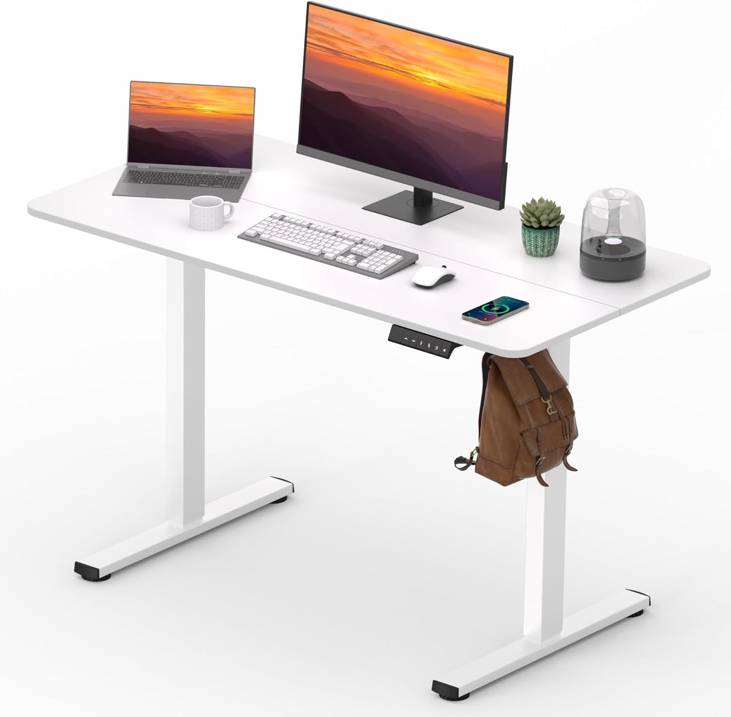 Adjustable Stand Up Desk Standing Desk, 47x24 Inches Home Office Desk with Memory Preset, Computer Workstation Sit Stand Desk Splice, White