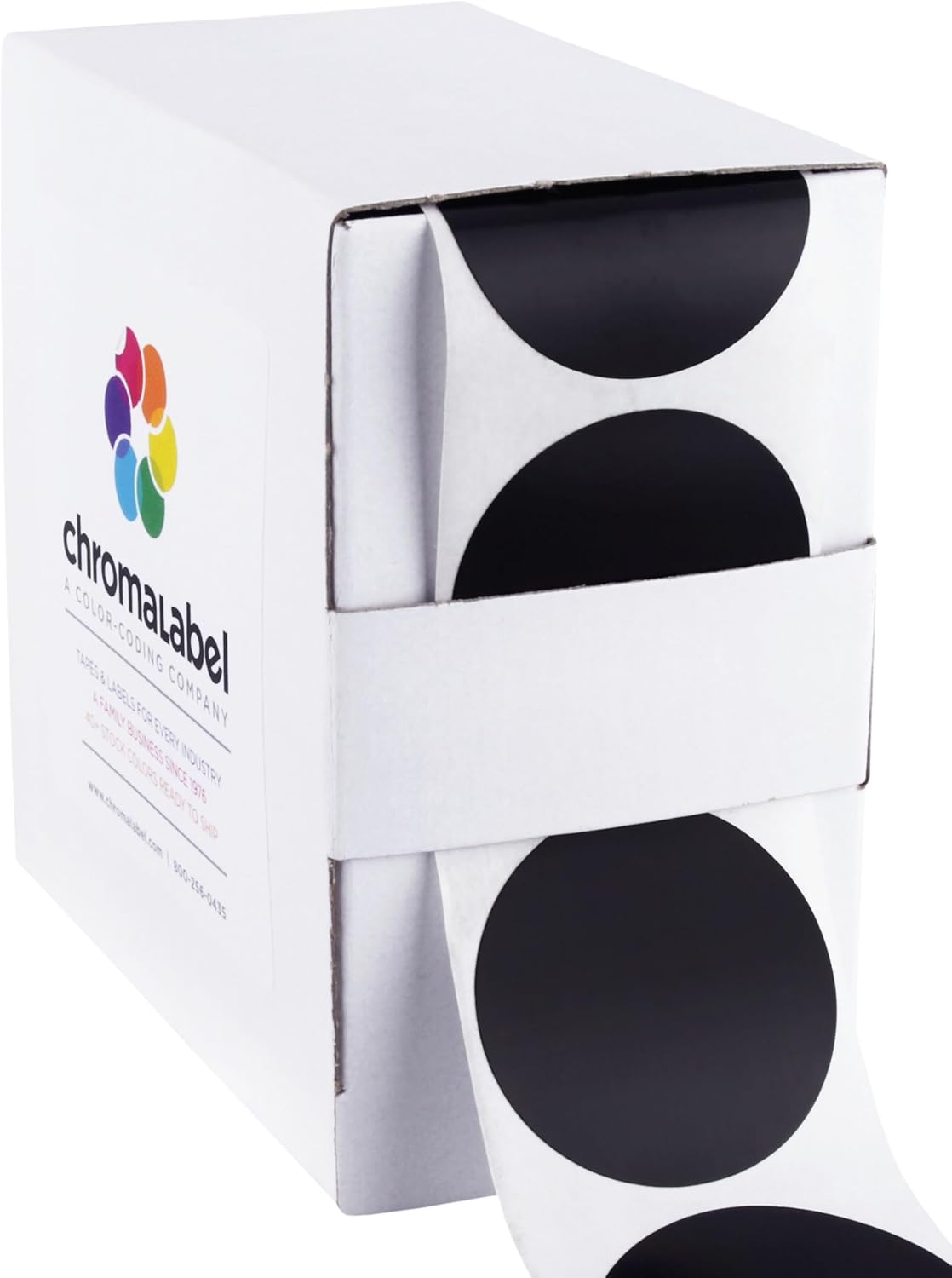 ChromaLabel 1.50 Inch Round Label Permanent Color Code Dot Stickers, 500 Labels per Dispenser Box, Black