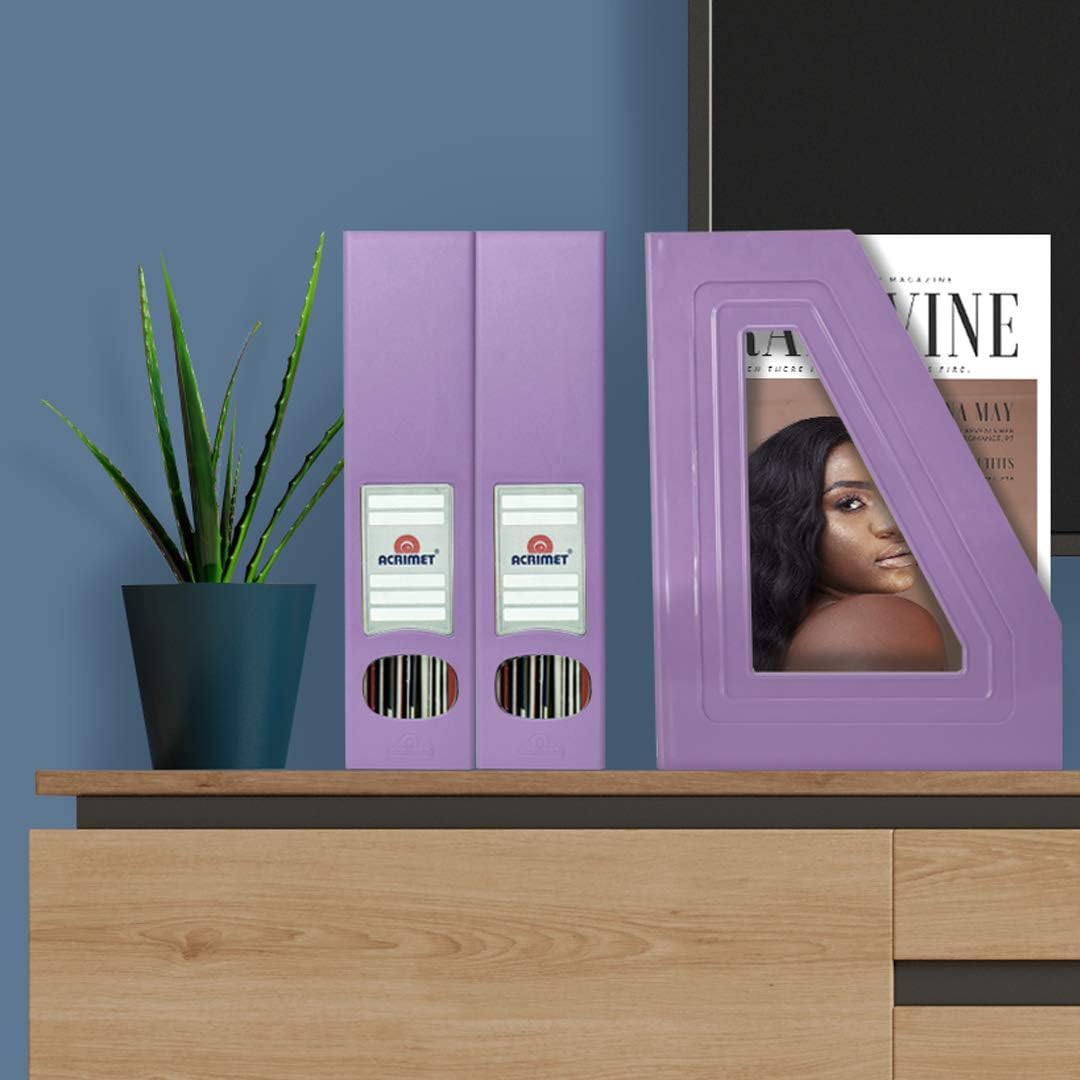 Acrimet Magazine File Holder, Durable Rack, Space-Saving Organizer (Plastic) (Solid Purple Color) (2 pack)