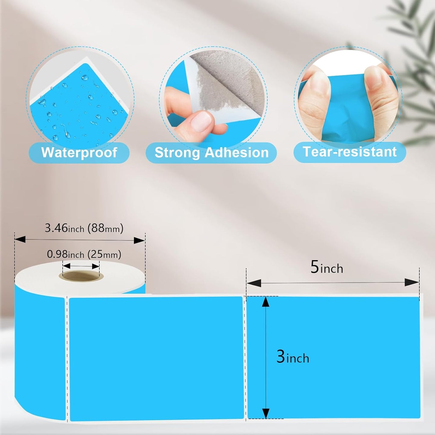 3 X 5 Inch Printable Waterproof Rectangle Color Coding Labels, 300 Per Roll Adhesive Color Coding Stickers for Bar-Codes, Address, Small Business Labeling, Inventory (Sky Blue)