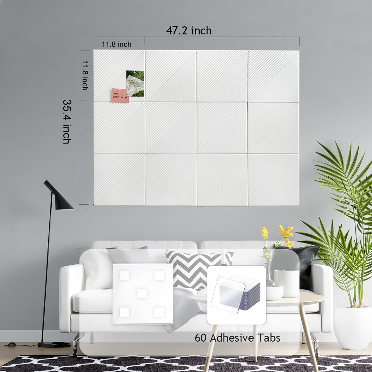 Large Cork Board for Walls 48"x 36", 12 Pack Felt Wall Tiles with Safe Removable Adhesive Tabs, Cork Board for Office,Pinboard Bulletin Board - White