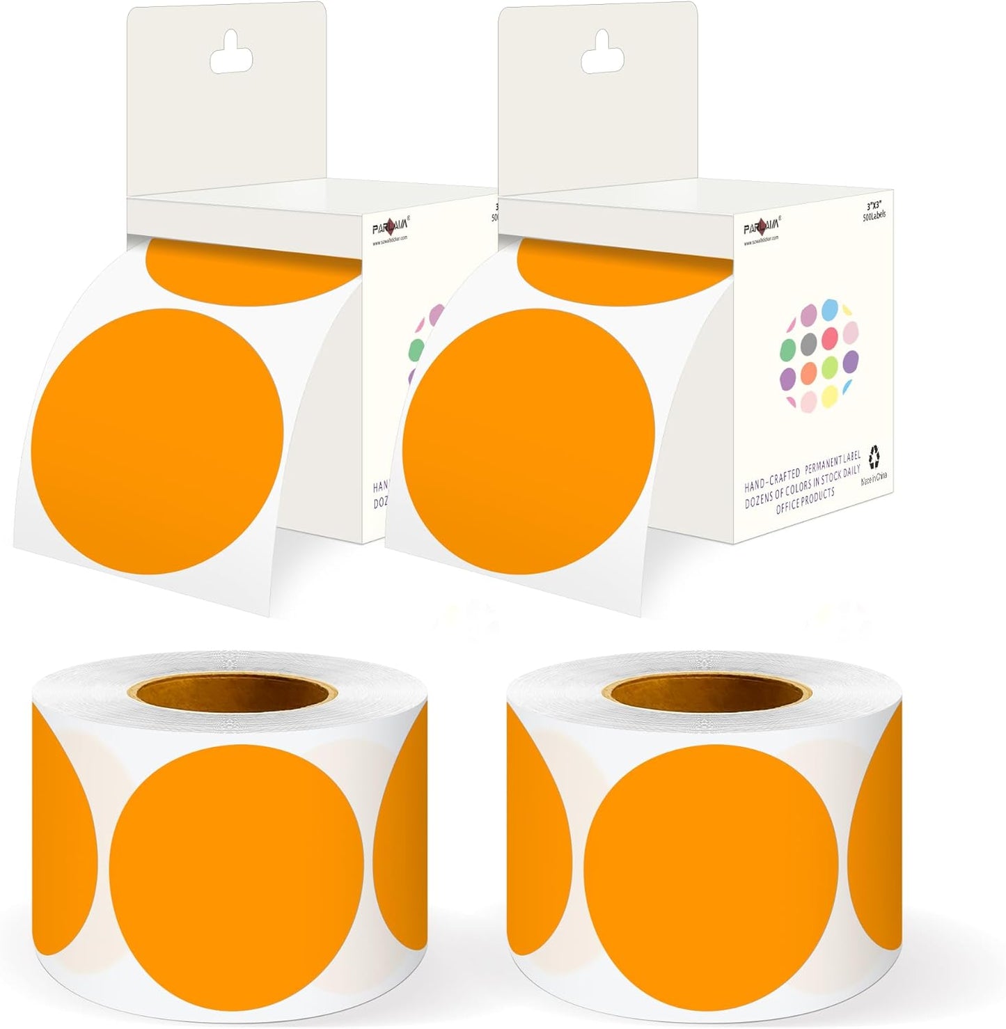 PARLAIM 3" Diameter Round Orange Color Coding Sticker, 4 Rolls 2000PCS Circle Dot Label,Permanent for Inventory Box Labeling