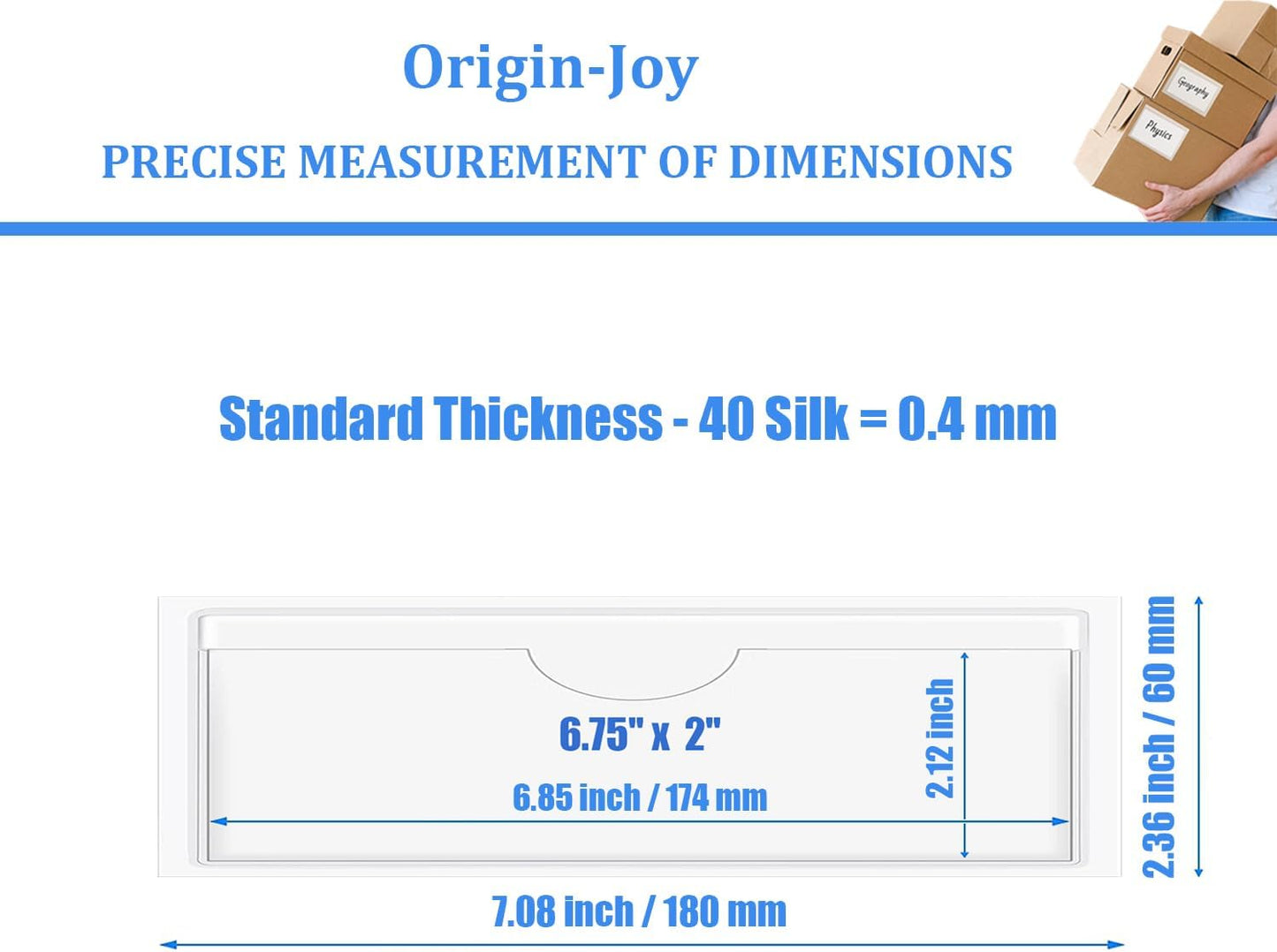 Origin-Joy 60 PCS Self Adhesive Index Card Pockets with Top Open, Clear Plastic Label Holder for Cards of Note, Library and Business, Adhesive Label Pockets & Card Holder (6.75 x 2 inch)